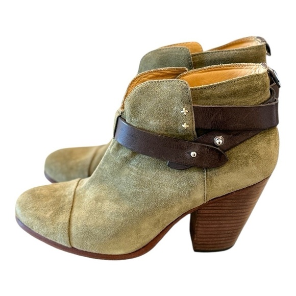Rag & Bone Women's Olive Harrow Suede‎ Stacked Heel Ankle Bootie Size 7.5 - Picture 4 of 9